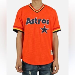 MENS MITCHELL & NESS MLB HOUSTON ASTROS MESH V-NECK JERSEY Size Small